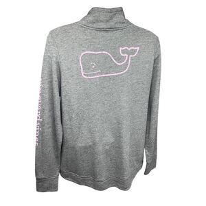 Vineyard Vines Womens Gray Knit Shep Pullover Shirt Large Pockets Funnel Neck